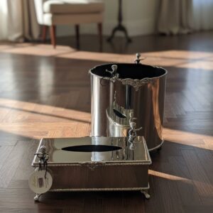 سطل و جا دستمالی دست ساز استیل و برنج برند belleza مدل دیانا تک