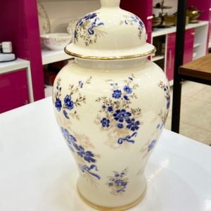 جینجر جار چینی اصل وارداتی طرح دسته گل ابی