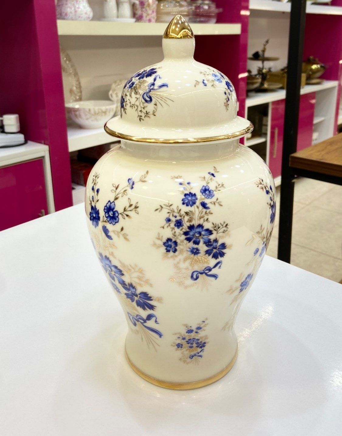 جینجر جار چینی اصل وارداتی طرح دسته گل ابی