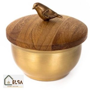 قندان با بدنه برنجی و درب چوبی گلدن برد GK829407 برند گلدکیش
