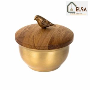 قندان با بدنه برنجی و درب چوبی WOOD مدل GK829407 گلدکیش