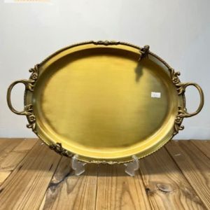 سینی بیضی برنجی پایه دار طرح هون برند گلدکیش